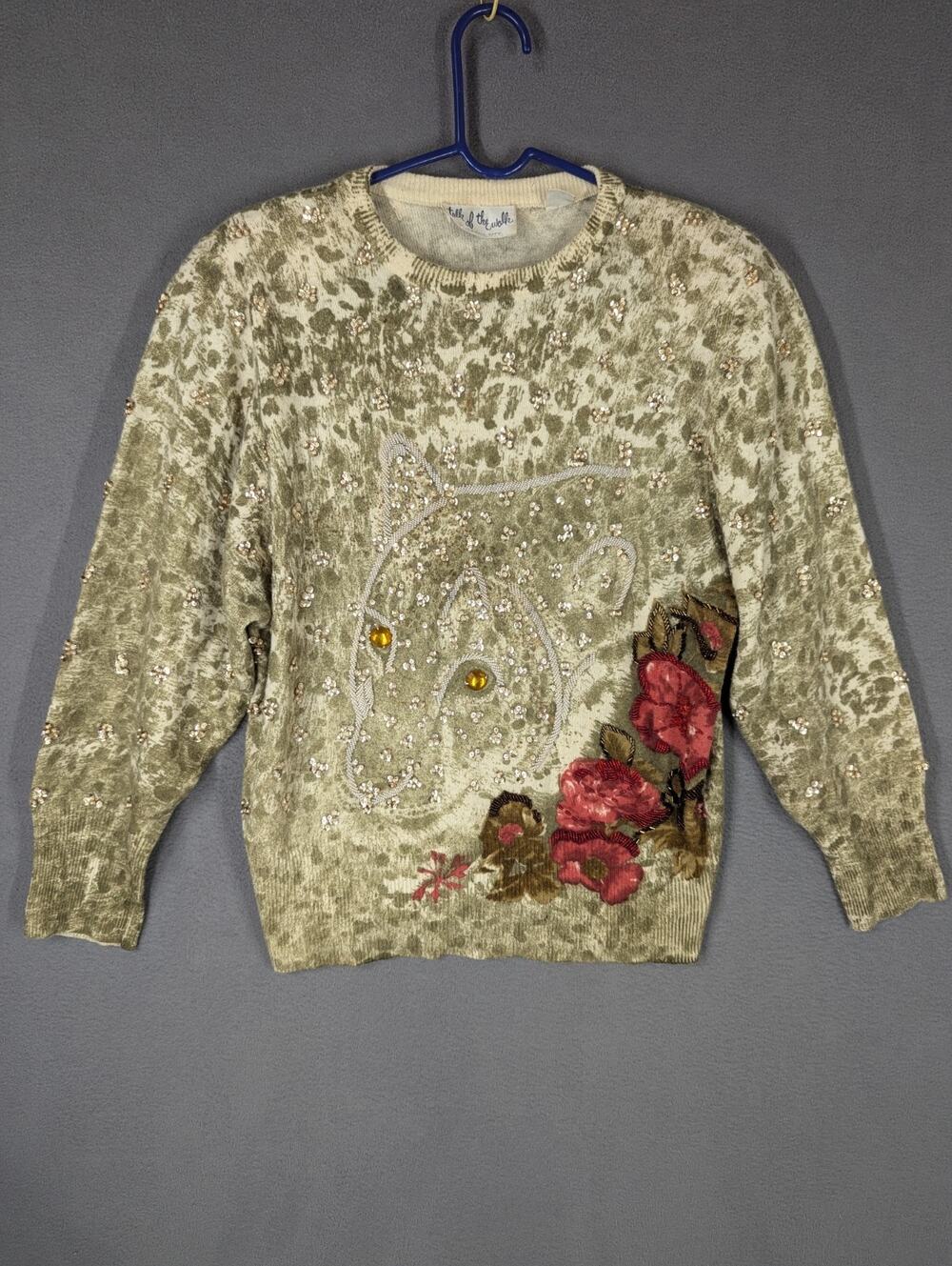 Talk Of The Walk Vintage Sweater Womens Small Leopard Cheetah Sequins Wool Blend